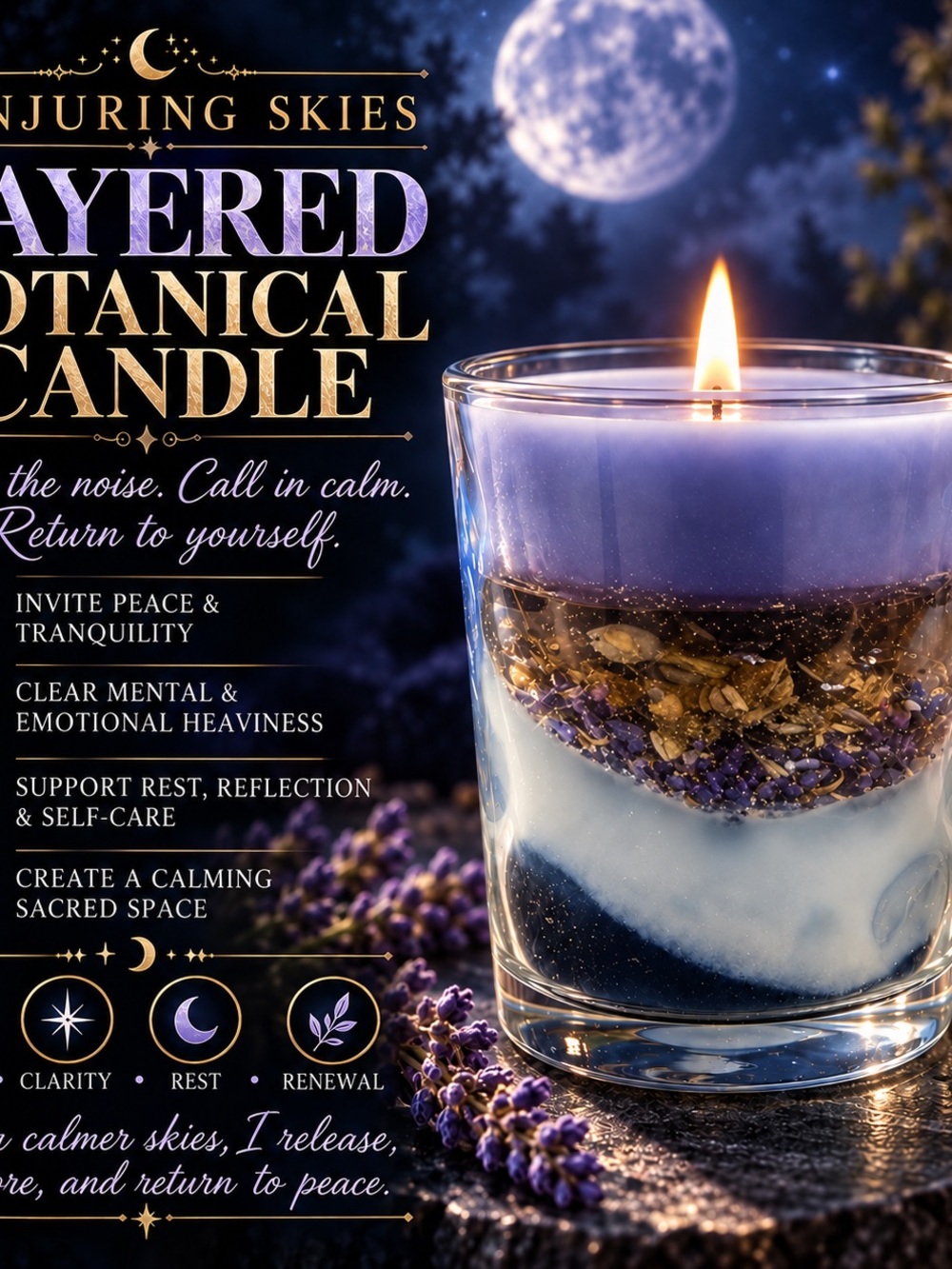 Layered Botanical Candle - Calming Lavender Blue by The Conjure Room